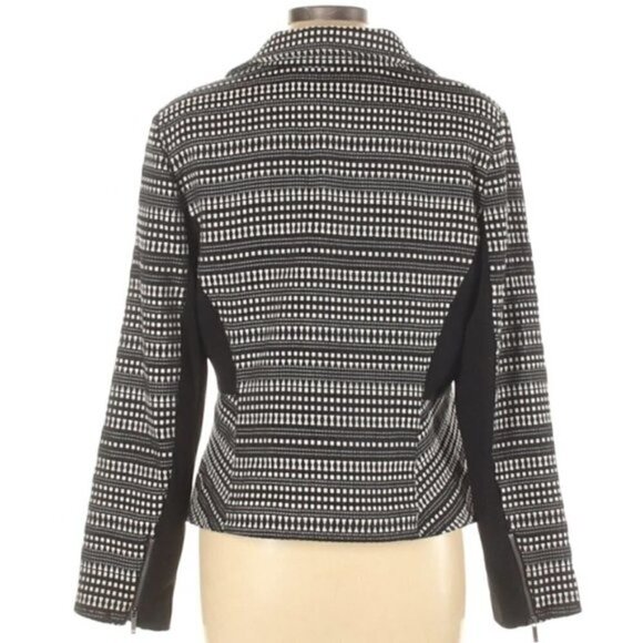 Chico's | Black & White Asymmetrical Zip Moto Jacket - Picture 8 of 10